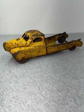 Vintage Buddy L Yellow Metal Toy Dump Truck Distressed Patina 1950s Style